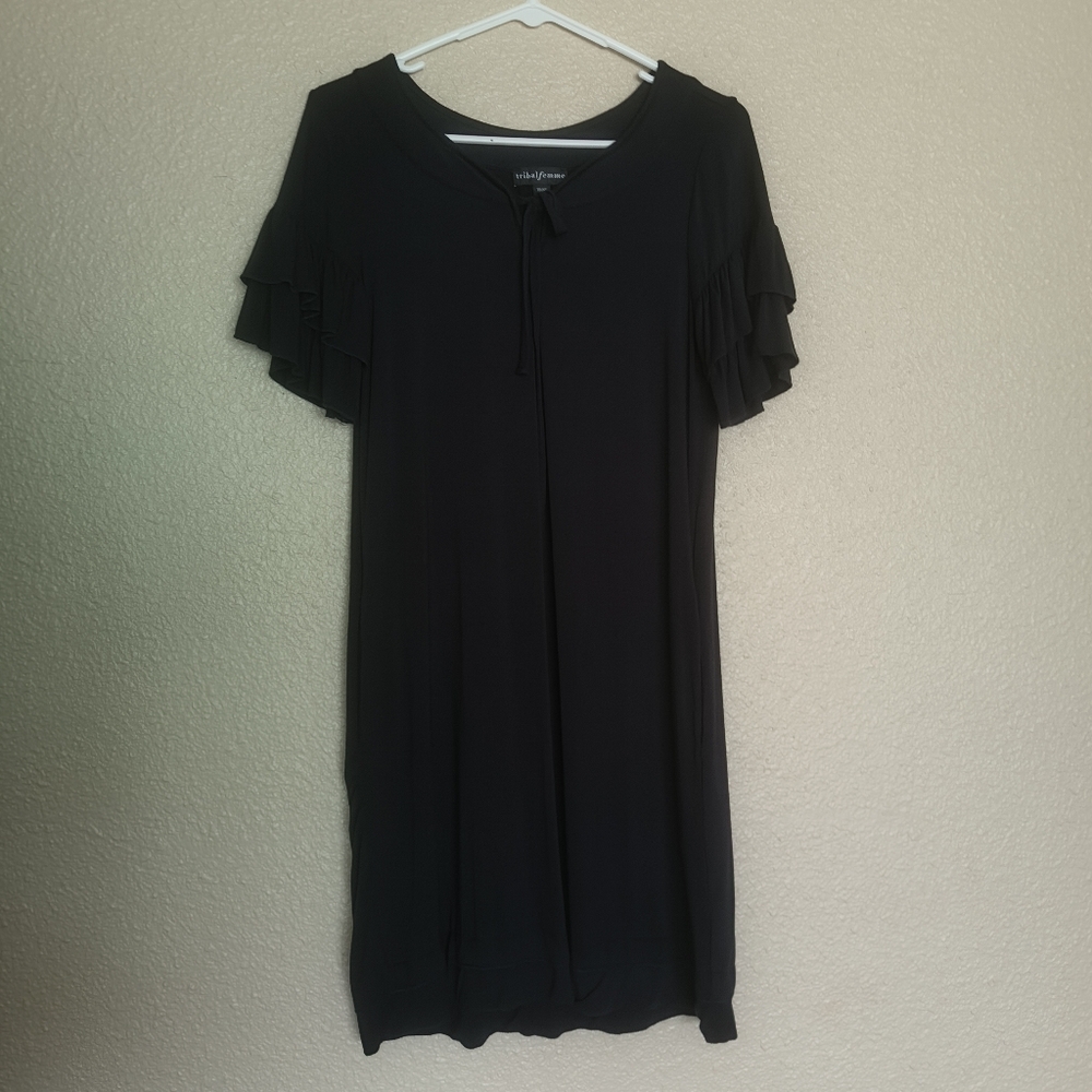 tribal femme dress women dark blue knee length size tp/xs with ruffles on the sl